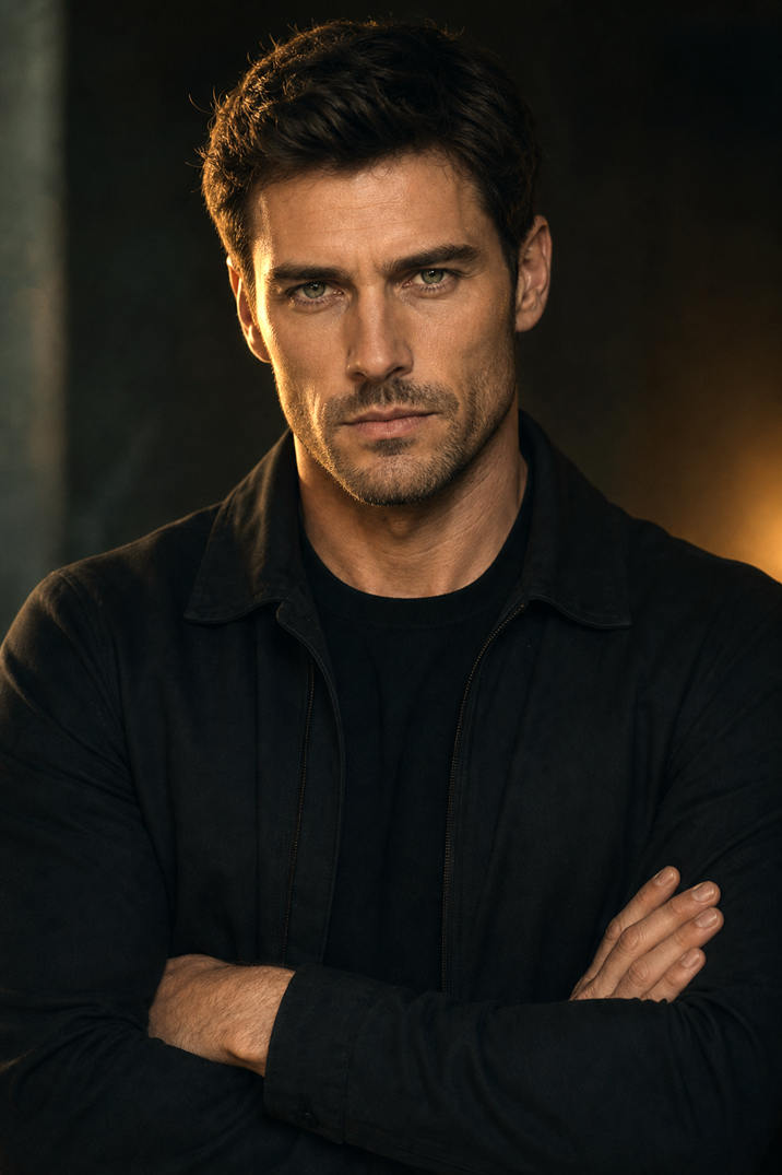 Julian Vane, love interest and head of security in The Velvet Ledger